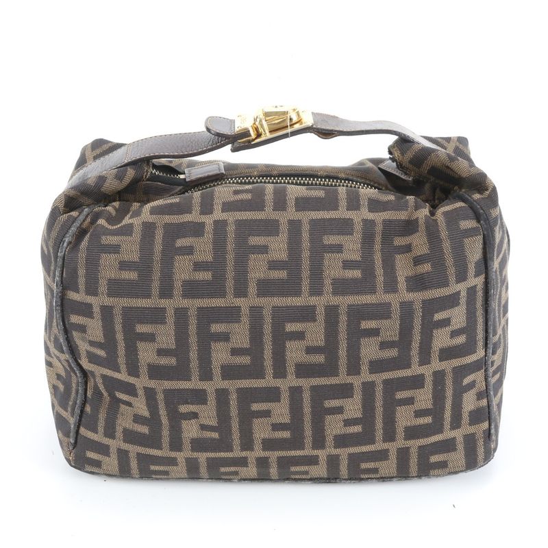 Fendi Zucca FF Leather Nylon Handbag Tote Pouch Women's RRM Dc14-6