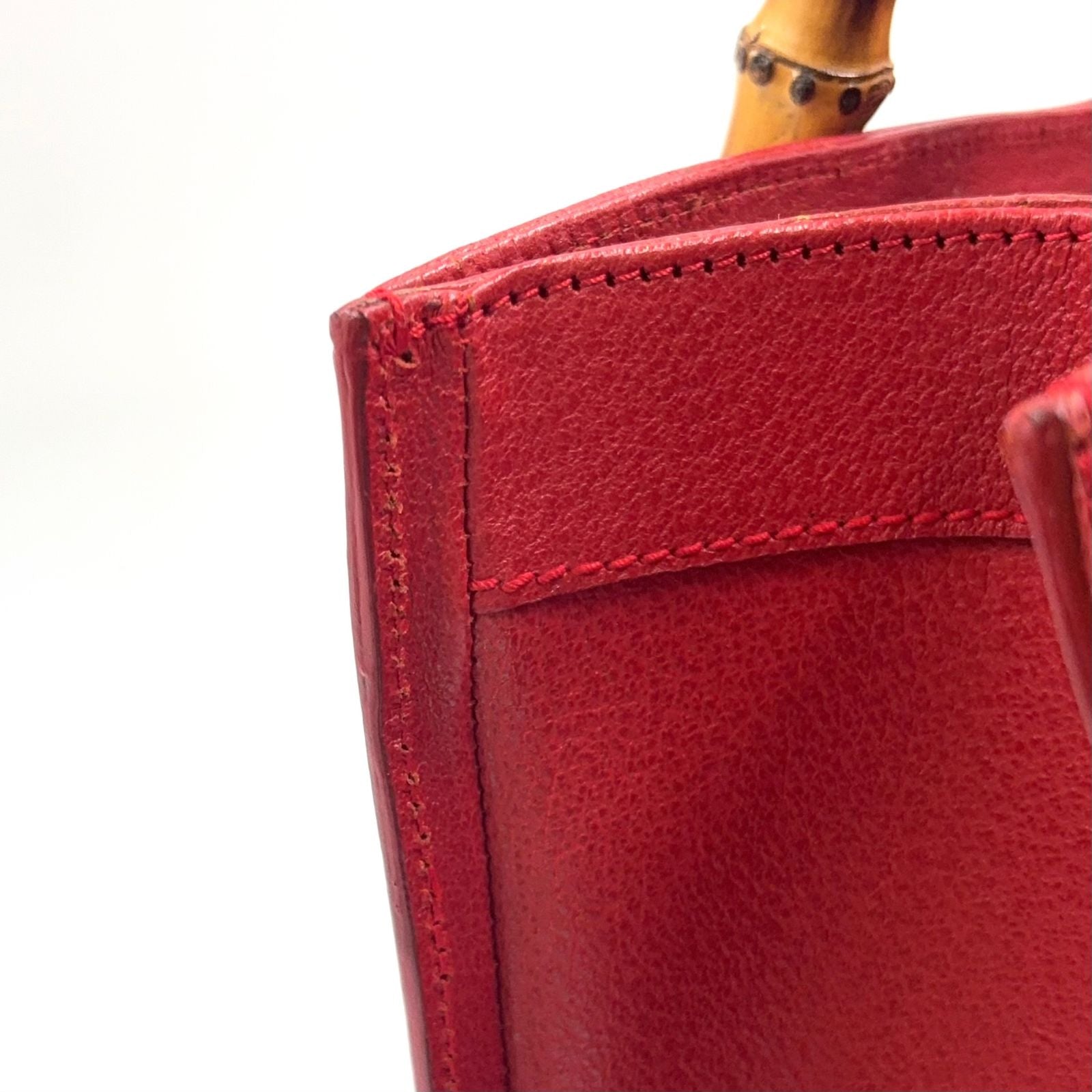 Gucci Bamboo Handle Leather Red Tote Bag Gold 002・1186・0260