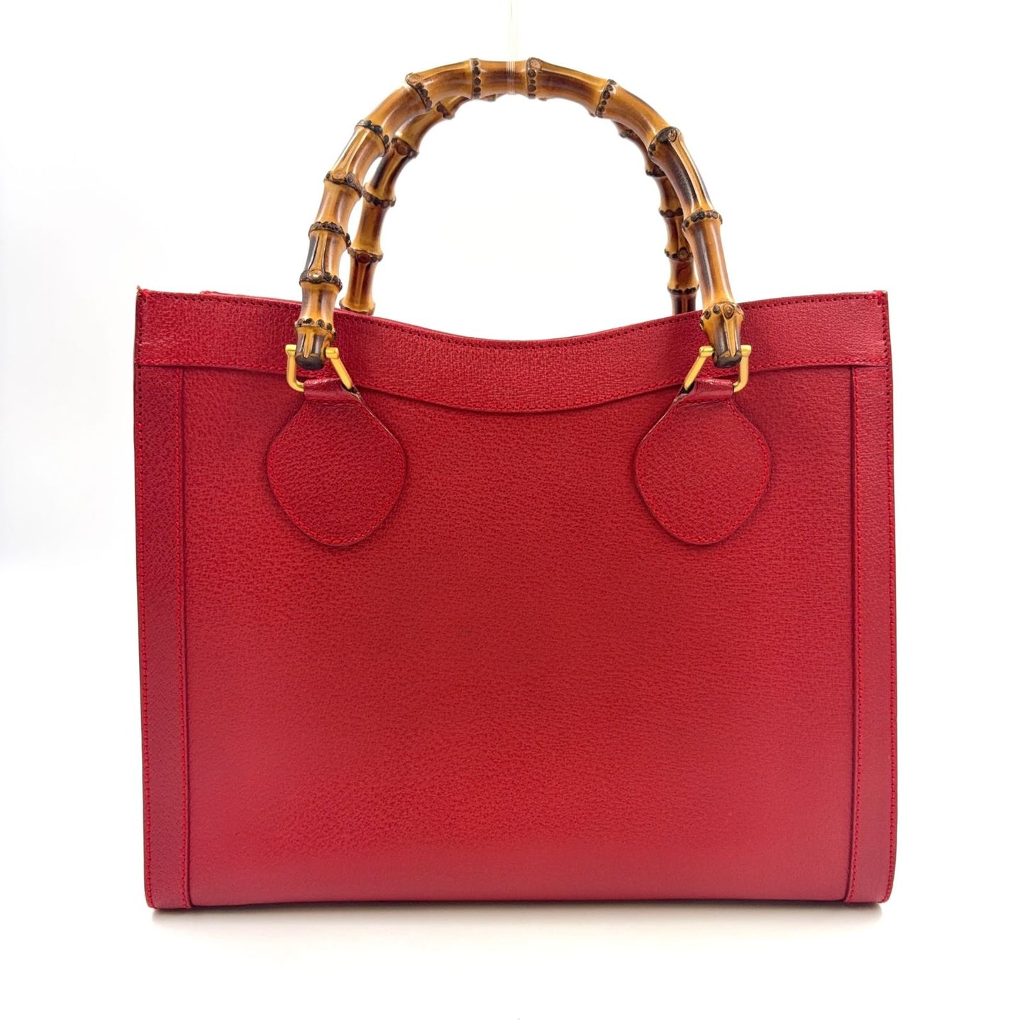 Gucci Bamboo Handle Leather Red Tote Bag Gold 002・1186・0260