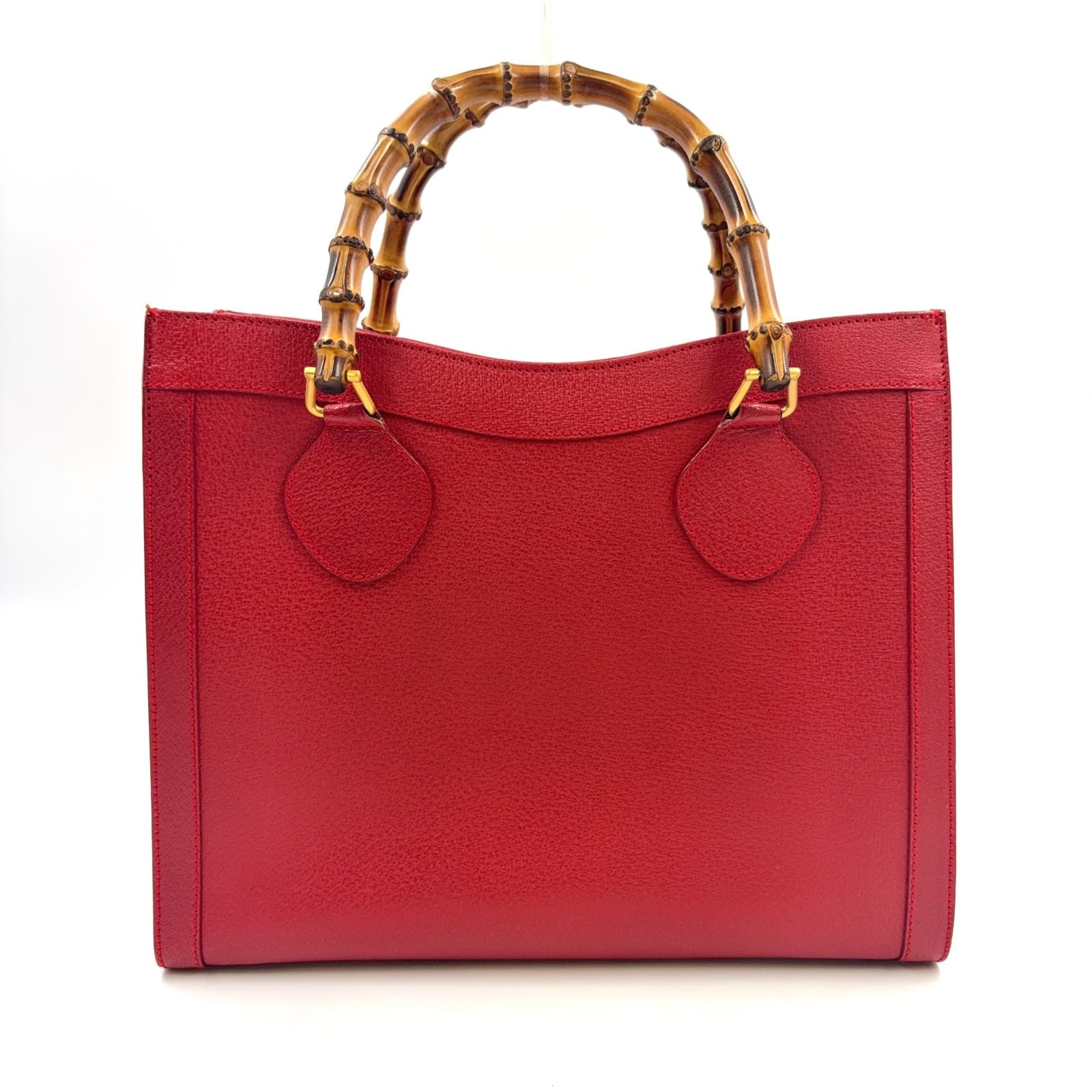 Gucci Bamboo Handle Leather Red Tote Bag Gold 002・1186・0260