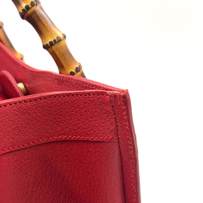 Gucci Bamboo Handle Leather Red Tote Bag Gold 002・1186・0260