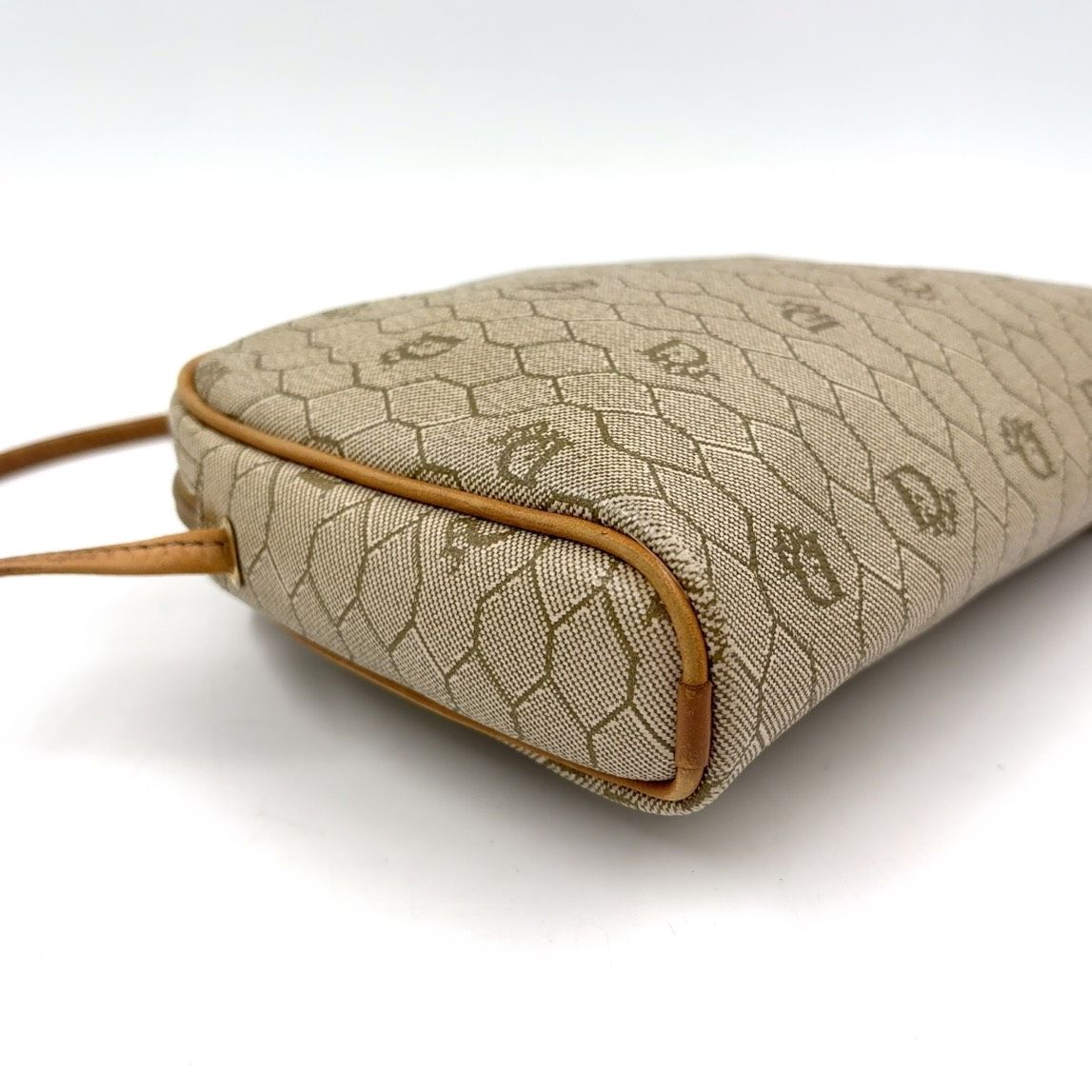 Christian Dior Honeycomb Pattern Leather × PVC Beige × Light Brown Shoulder Bag Gold