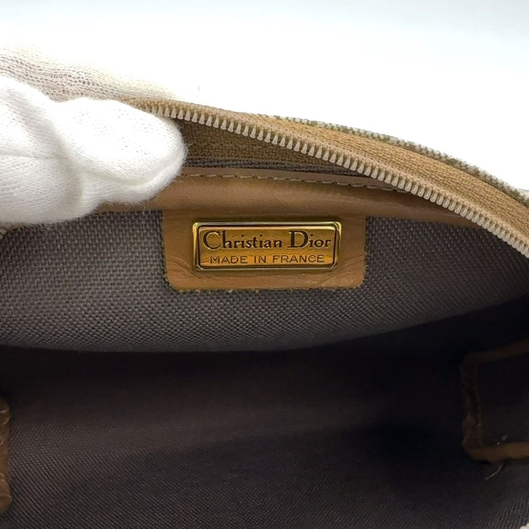 Christian Dior Honeycomb Pattern Leather × PVC Beige × Light Brown Shoulder Bag Gold