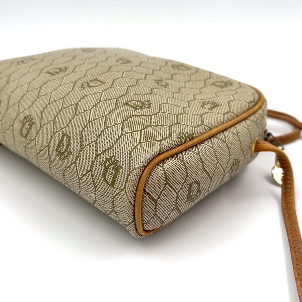 Christian Dior Honeycomb Pattern Leather × PVC Beige × Light Brown Shoulder Bag Gold
