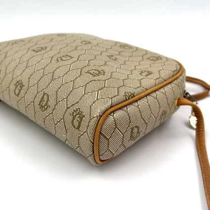Christian Dior Honeycomb Pattern Leather × PVC Beige × Light Brown Shoulder Bag Gold