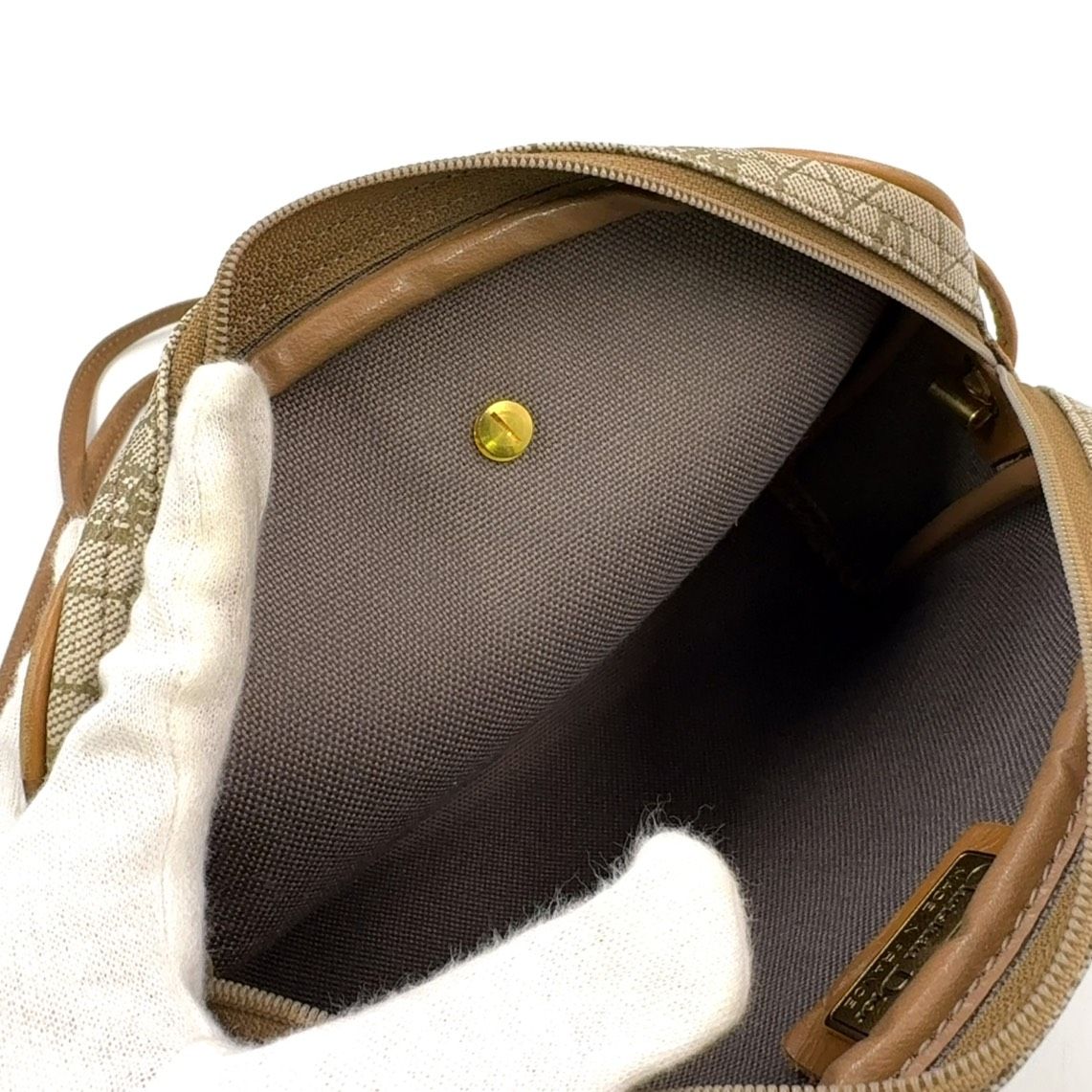 Christian Dior Honeycomb Pattern Leather × PVC Beige × Light Brown Shoulder Bag Gold