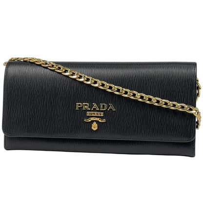 Prada Logo Chain Wallet Long Leather Nero (Black) Women
