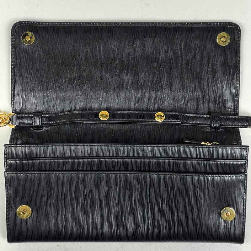 Prada Logo Chain Wallet Long Leather Nero (Black) Women