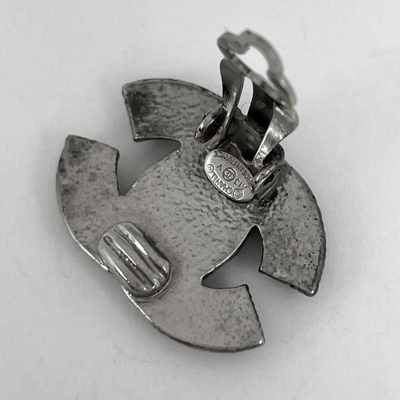 Chanel Coco Mark Earrings Rhinestone Earrings Silver Plated Silver Ladies