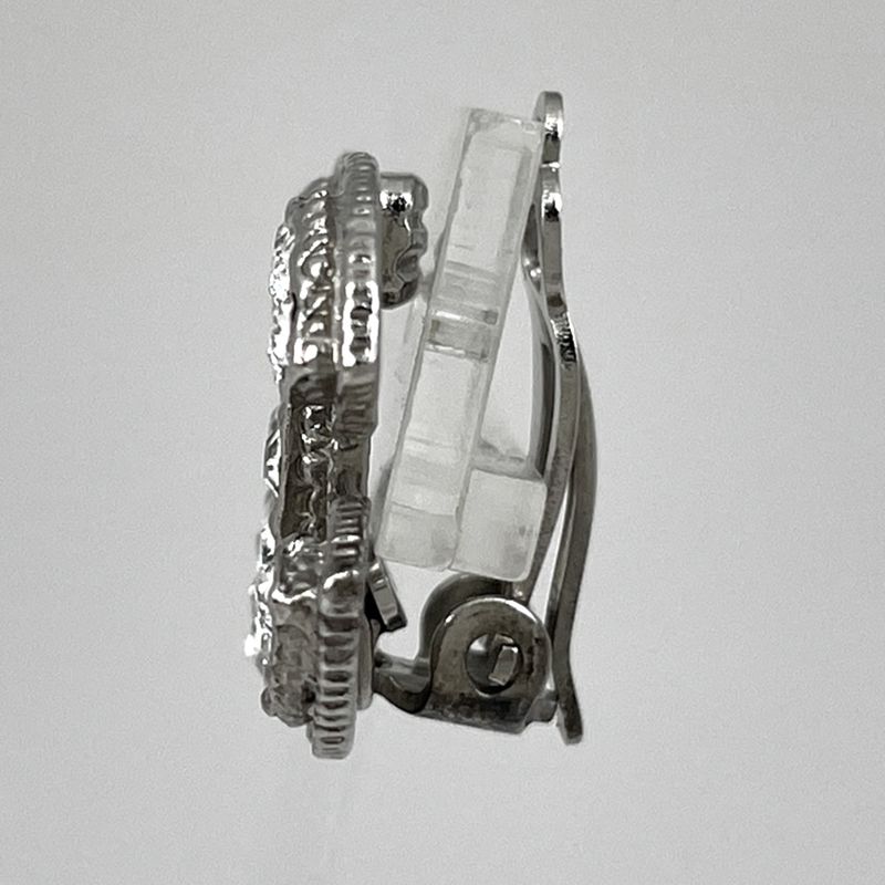 Chanel Coco Mark Earrings Rhinestone Earrings Silver Plated Silver Ladies