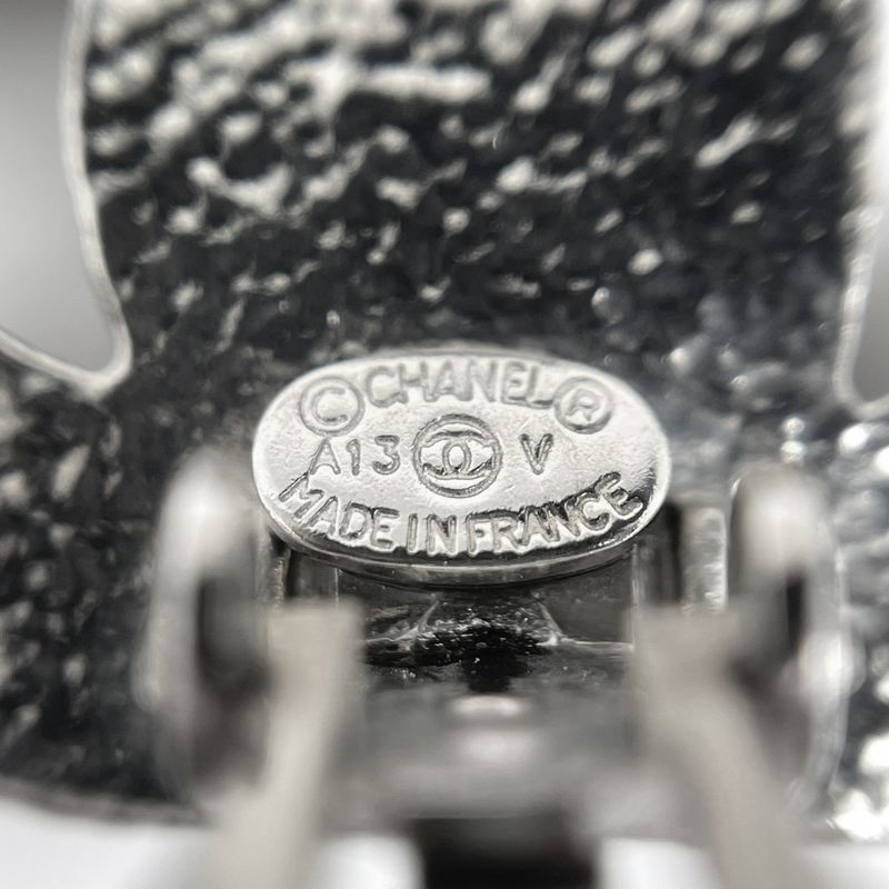 Chanel Coco Mark Earrings Rhinestone Earrings Silver Plated Silver Ladies