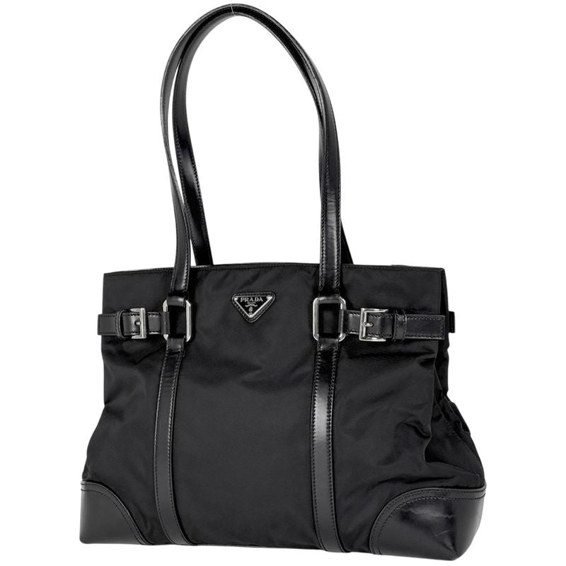 Prada Logo Plate Tote Handbag Tote Bag Nylon Nero (Black) Women