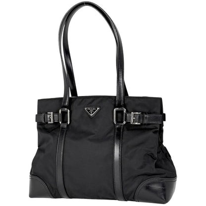 Prada Logo Plate Tote Handbag Tote Bag Nylon Nero (Black) Women