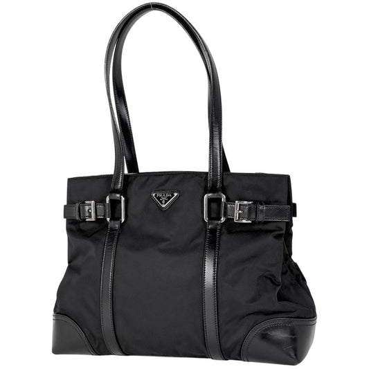 Prada Logo Plate Tote Handbag Tote Bag Nylon Nero (Black) Women
