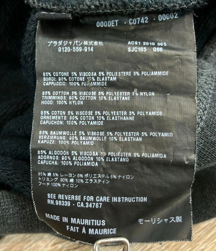 Prada Sports Alter Zip Up Hoodie Men's SIZE XXL Prada Sports