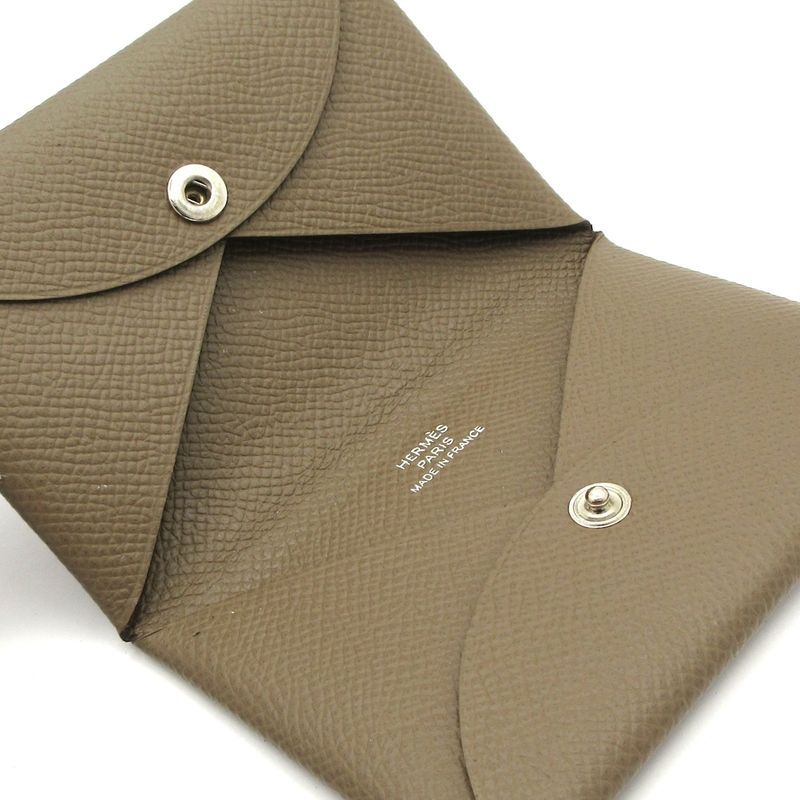 Hermes Coin Case Calvi Etoupe Silver Hardware