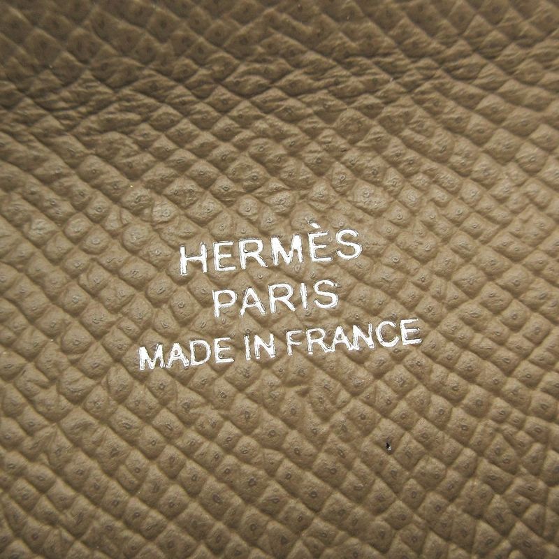 Hermes Coin Case Calvi Etoupe Silver Hardware