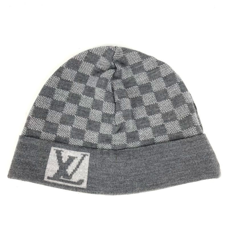 Louis Vuitton Knit Cap Bonnet Petit Damier M70606 Wool Gray