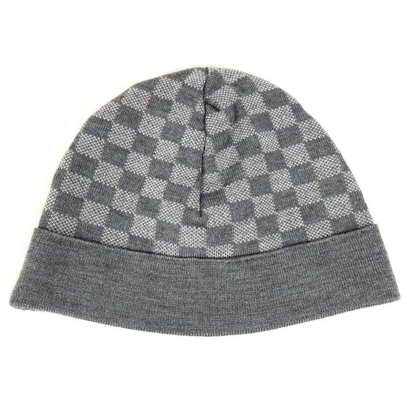 Louis Vuitton Knit Cap Bonnet Petit Damier M70606 Wool Gray