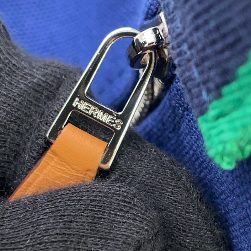 Hermes Pouch Bric-a-Brac PM Navy Green Silver Canvas Navygreen