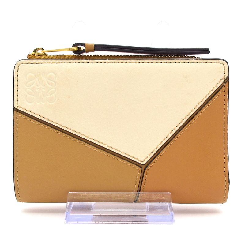 Loewe Bifold Wallet Puzzle Slim Compact Wallet C510w73x04 Ivory And Brown