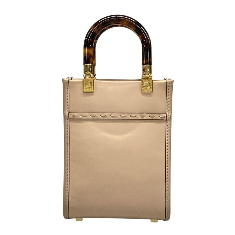 Fendi Tote Bag Sunshine Shopper 8bs051 Pink Beige And Brown Logo Plastic Handle