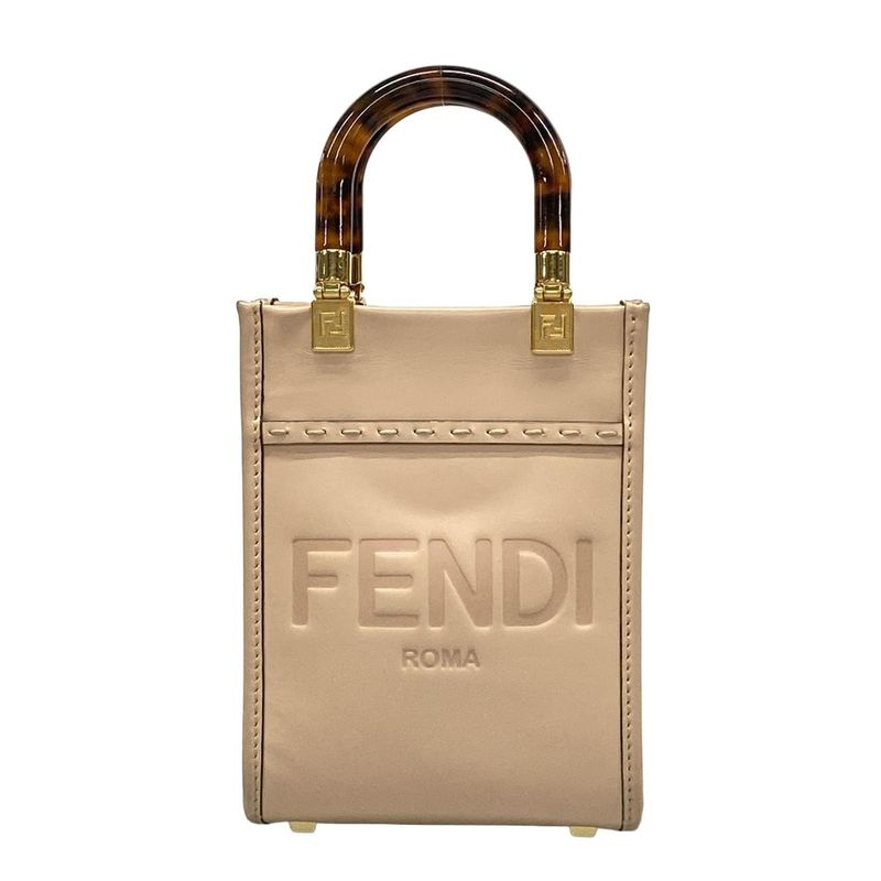 Fendi Tote Bag Sunshine Shopper 8bs051 Pink Beige And Brown Logo Plastic Handle