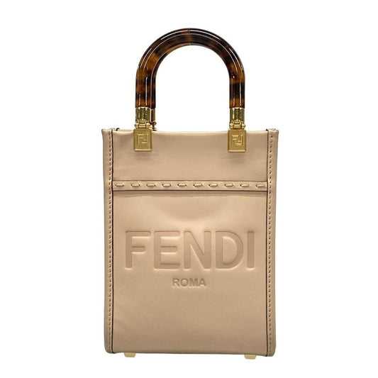 Fendi Tote Bag Sunshine Shopper 8bs051 Pink Beige And Brown Logo Plastic Handle