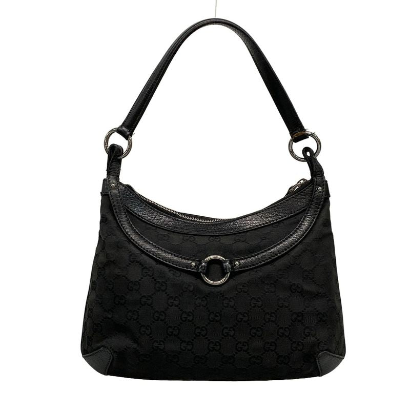 Gucci Shoulder Bag Horsebit GG Pattern 114890 Black Leather