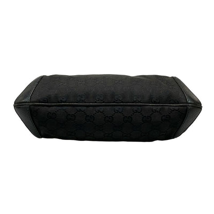 Gucci Shoulder Bag Horsebit GG Pattern 114890 Black Leather