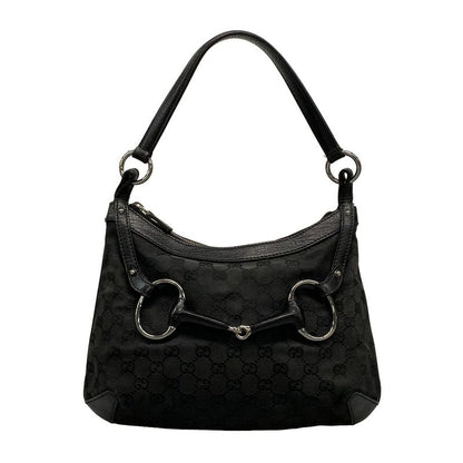 Gucci Shoulder Bag Horsebit GG Pattern 114890 Black Leather