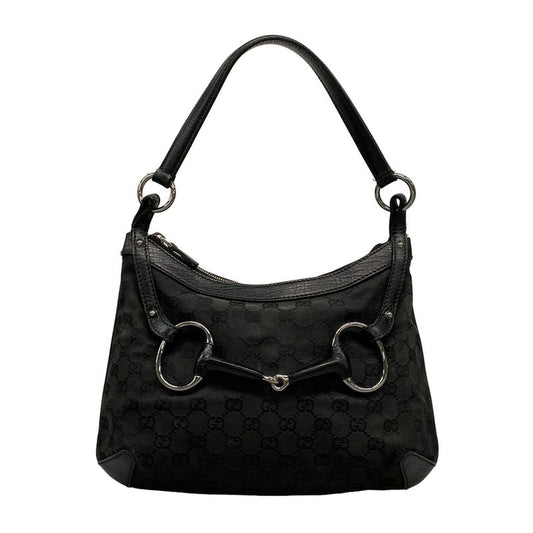 Gucci Shoulder Bag Horsebit GG Pattern 114890 Black Leather