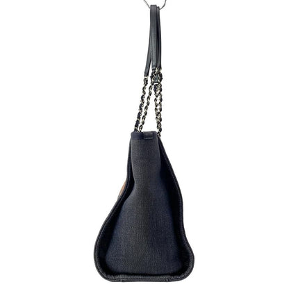 Chanel Tote Bag Deauville Line MM Navy And Orange Silver Hardware Leather