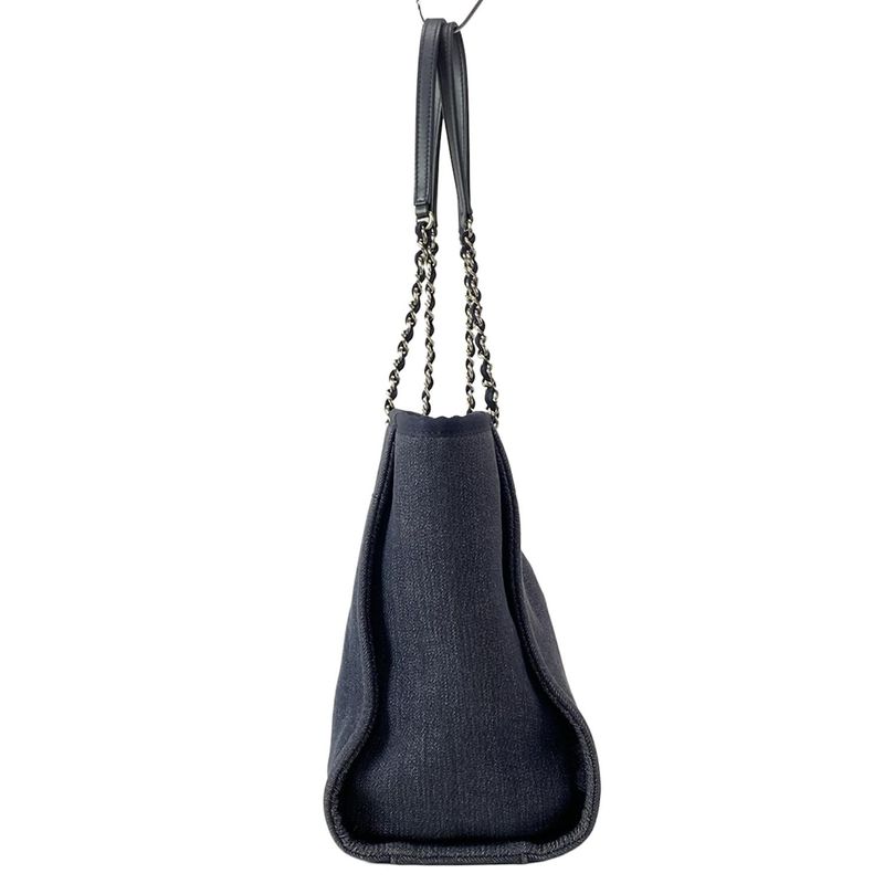 Chanel Tote Bag Deauville Line MM Navy And Orange Silver Hardware Leather