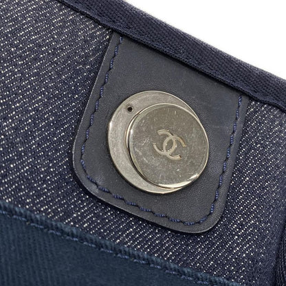 Chanel Tote Bag Deauville Line MM Navy And Orange Silver Hardware Leather