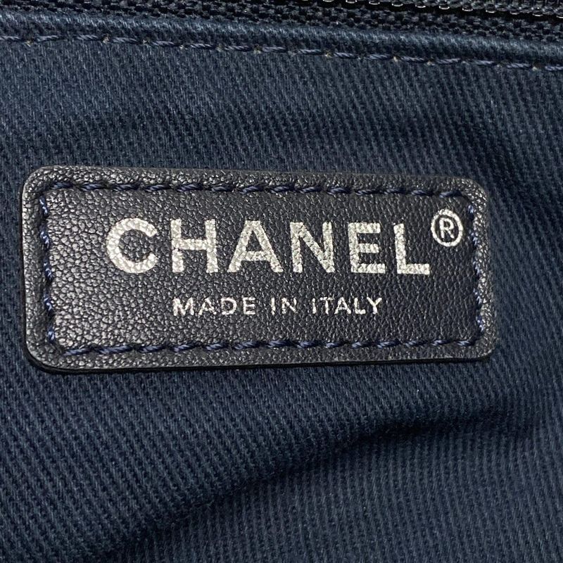 Chanel Tote Bag Deauville Line MM Navy And Orange Silver Hardware Leather