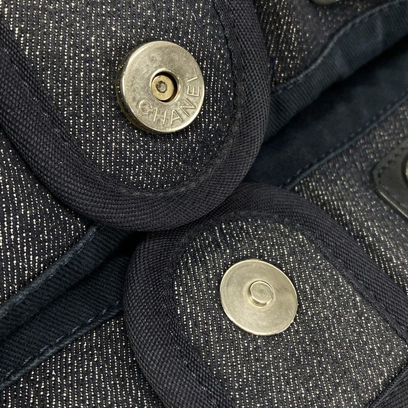 Chanel Tote Bag Deauville Line MM Navy And Orange Silver Hardware Leather