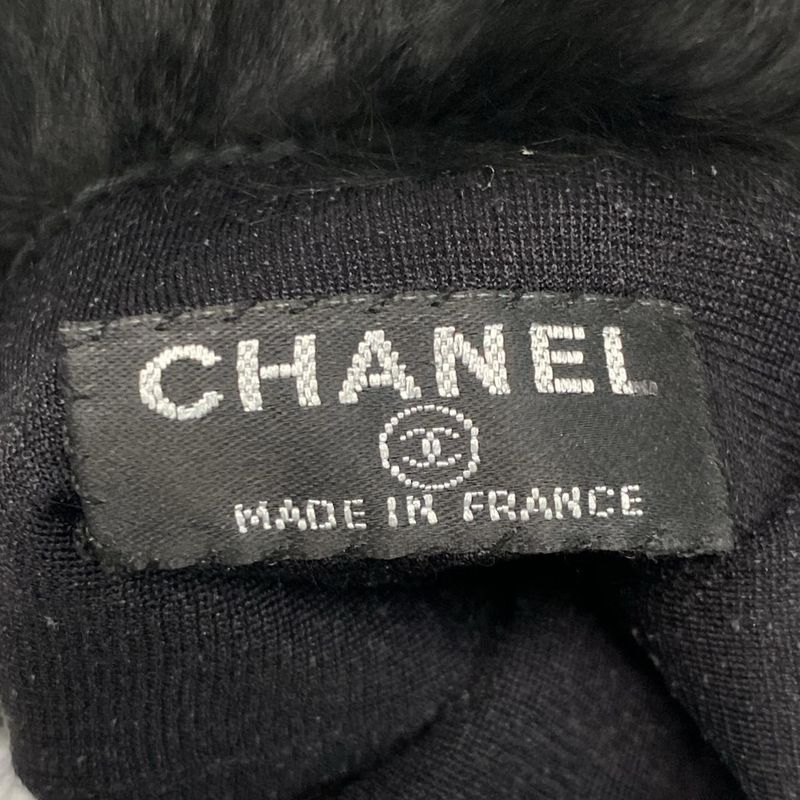Chanel Gloves Women - Black Long Gloves Chocolate Bar Stitch Leather  Fur