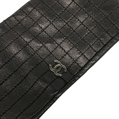 Chanel Gloves Women - Black Long Gloves Chocolate Bar Stitch Leather  Fur