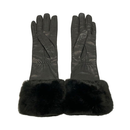 Chanel Gloves Women - Black Long Gloves Chocolate Bar Stitch Leather  Fur
