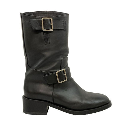 Chanel Short Boots 36 1 2 C Women - G27805 Black Engineer Boots Silver Hardware