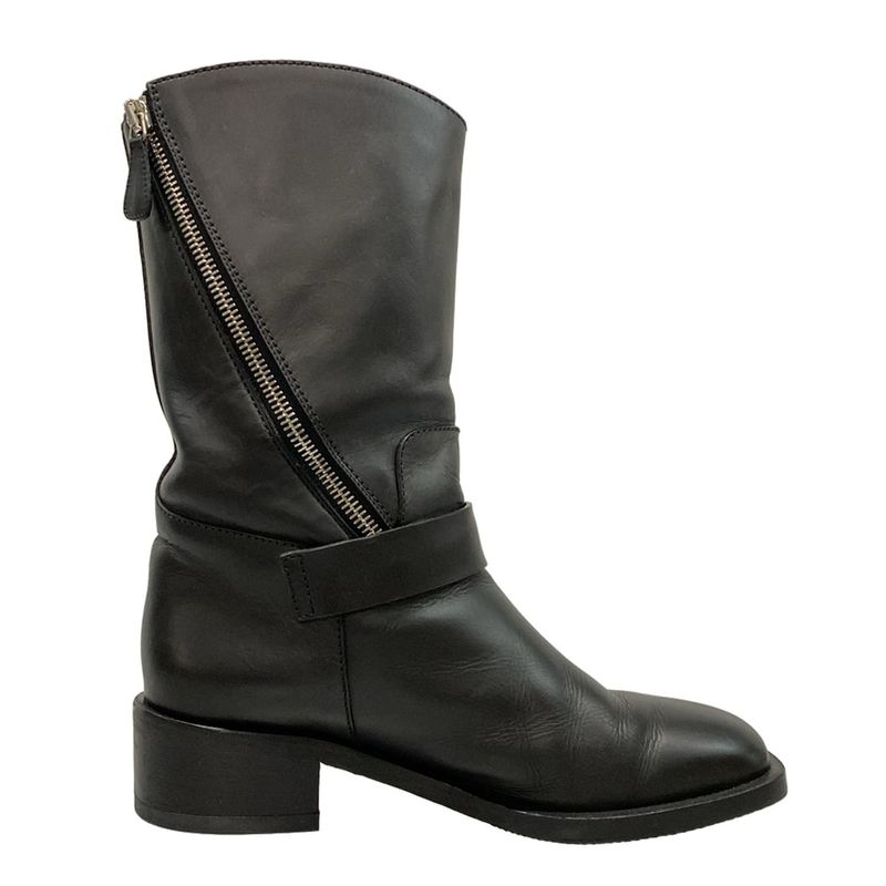 Chanel Short Boots 36 1 2 C Women - G27805 Black Engineer Boots Silver Hardware