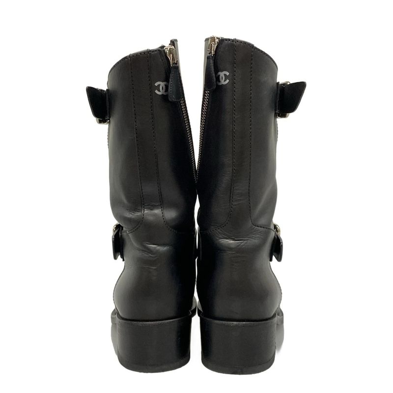Chanel Short Boots 36 1 2 C Women - G27805 Black Engineer Boots Silver Hardware