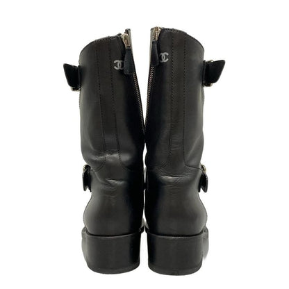 Chanel Short Boots 36 1 2 C Women - G27805 Black Engineer Boots Silver Hardware