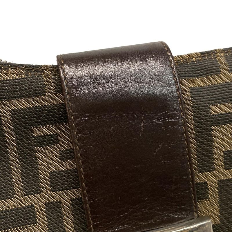 Fendi Shoulder Bag Zucca Pattern Brown×black×dark Brown Leather