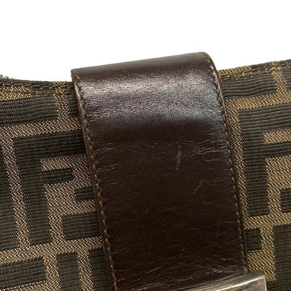 Fendi Shoulder Bag Zucca Pattern Brown×black×dark Brown Leather