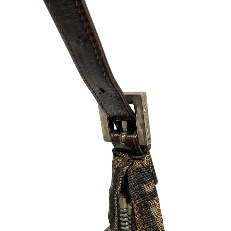 Fendi Shoulder Bag Zucca Pattern Brown×black×dark Brown Leather