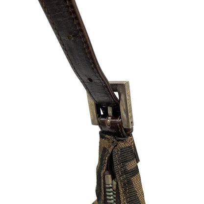 Fendi Shoulder Bag Zucca Pattern Brown×black×dark Brown Leather