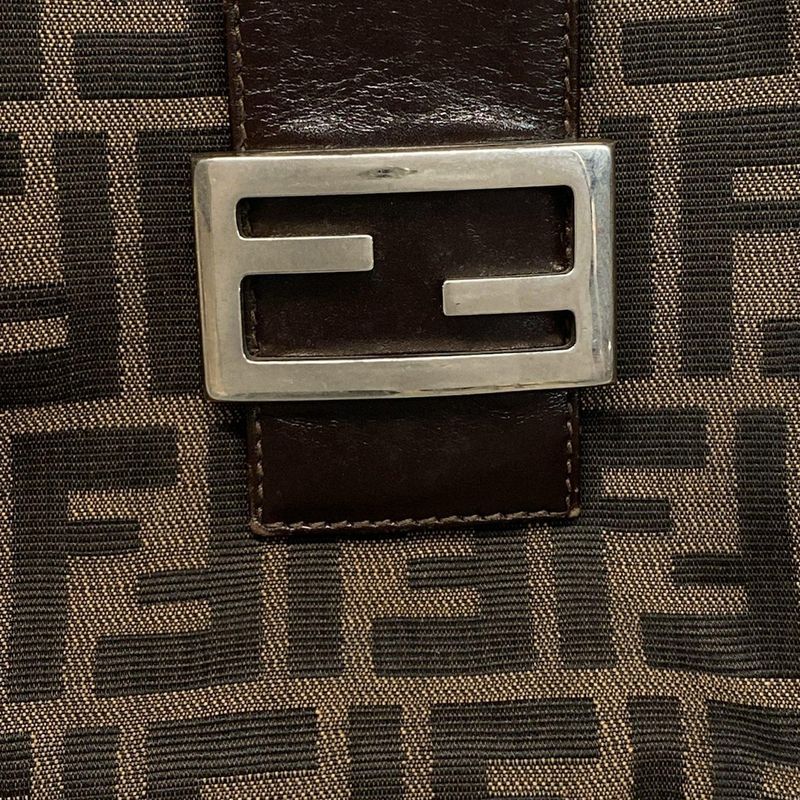 Fendi Shoulder Bag Zucca Pattern Brown×black×dark Brown Leather