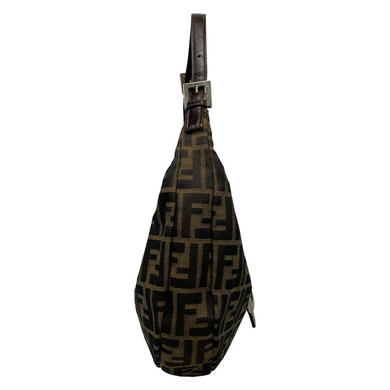 Fendi Shoulder Bag Zucca Pattern Brown×black×dark Brown Leather